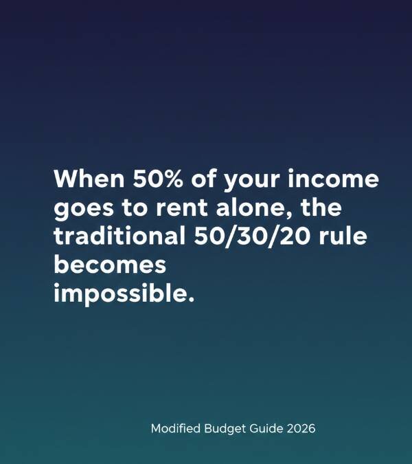 Text graphic explaining how high rent makes the traditional 50/30/20 rule impossible for low earners.